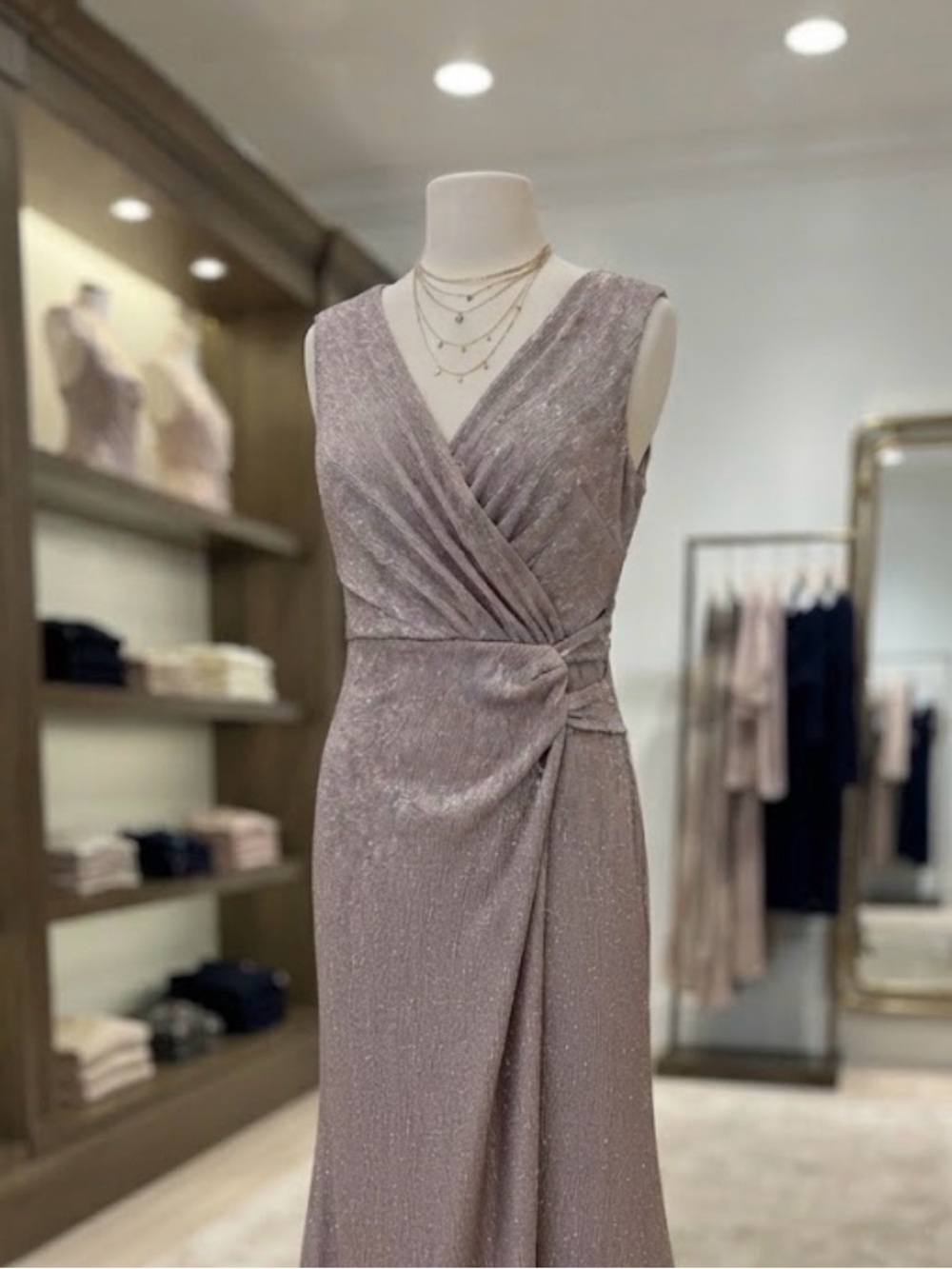 Lauren Ralph Lauren Metallic Taupe/gold Wrap Midi Dress